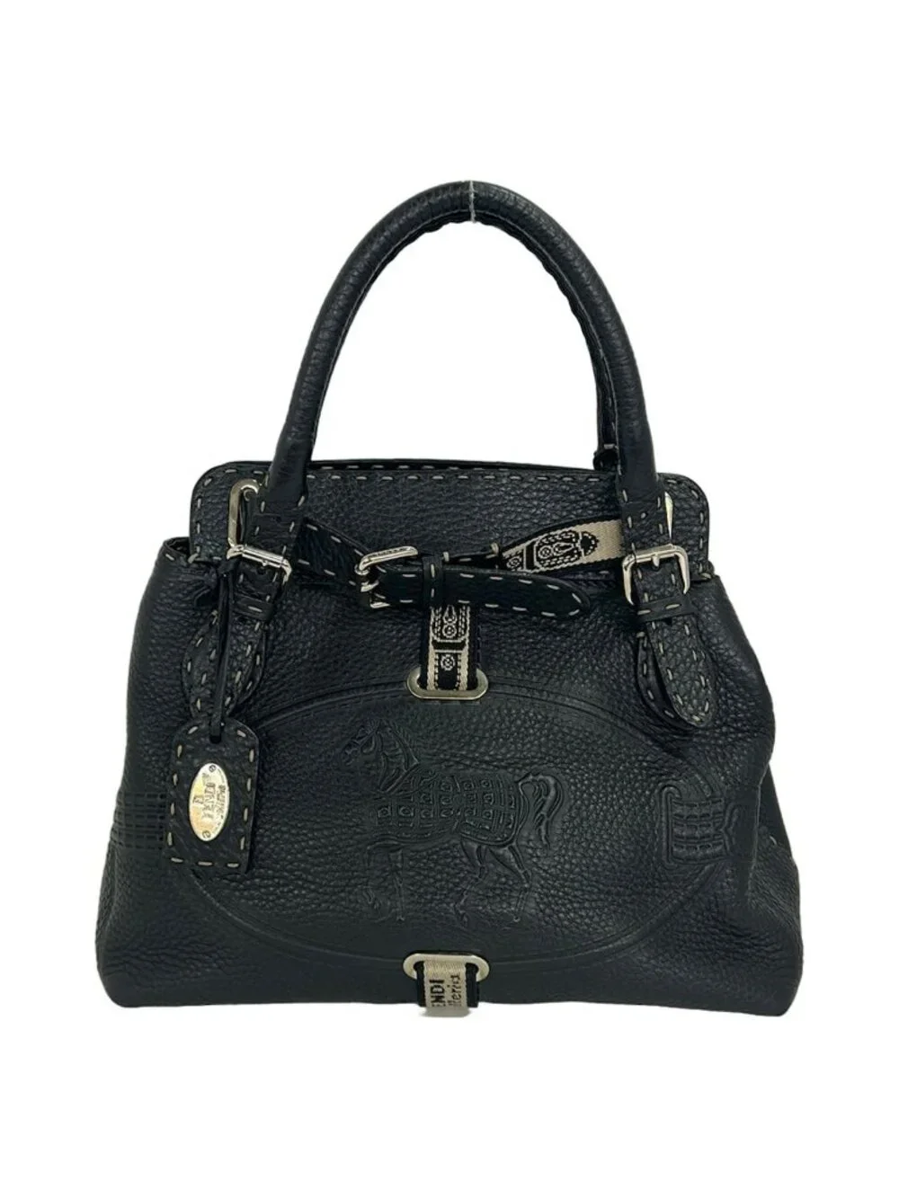 Fendi Tote Bag Selleria Black Leather